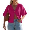 imageGRECERELLE Womens Summer Lightweight Short Sleeve Cardigans Open Front V Neck Casual Knit Button Down SweaterHot Pink