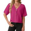 imageGRECERELLE Womens Summer Lightweight Short Sleeve Cardigans Open Front V Neck Casual Knit Button Down SweaterHot Pink
