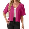 imageGRECERELLE Womens Summer Lightweight Short Sleeve Cardigans Open Front V Neck Casual Knit Button Down SweaterHot Pink