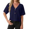 imageGRECERELLE Womens Summer Lightweight Short Sleeve Cardigans Open Front V Neck Casual Knit Button Down SweaterNavy Blue