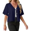 imageGRECERELLE Womens Summer Lightweight Short Sleeve Cardigans Open Front V Neck Casual Knit Button Down SweaterNavy Blue