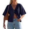 imageGRECERELLE Womens Summer Lightweight Short Sleeve Cardigans Open Front V Neck Casual Knit Button Down SweaterNavy Blue