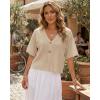 imageGRECERELLE Womens Summer Lightweight Short Sleeve Cardigans Open Front V Neck Casual Knit Button Down SweaterOatmeal