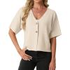 imageGRECERELLE Womens Summer Lightweight Short Sleeve Cardigans Open Front V Neck Casual Knit Button Down SweaterOatmeal