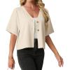 imageGRECERELLE Womens Summer Lightweight Short Sleeve Cardigans Open Front V Neck Casual Knit Button Down SweaterOatmeal