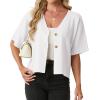 imageGRECERELLE Womens Summer Lightweight Short Sleeve Cardigans Open Front V Neck Casual Knit Button Down SweaterWhite