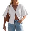 imageGRECERELLE Womens Summer Lightweight Short Sleeve Cardigans Open Front V Neck Casual Knit Button Down SweaterWhite