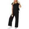imageGRECERELLE Womens Two Piece Lounge Set Striped Short Sleeve Top with Wide Leg Pants Summer Travel Casual OutfitAblack