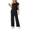 imageGRECERELLE Womens Two Piece Lounge Set Striped Short Sleeve Top with Wide Leg Pants Summer Travel Casual OutfitAblack