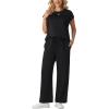 imageGRECERELLE Womens Two Piece Lounge Set Striped Short Sleeve Top with Wide Leg Pants Summer Travel Casual OutfitAblack