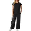 imageGRECERELLE Womens Two Piece Lounge Set Striped Short Sleeve Top with Wide Leg Pants Summer Travel Casual OutfitAblack