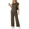 imageGRECERELLE Womens Two Piece Lounge Set Striped Short Sleeve Top with Wide Leg Pants Summer Travel Casual OutfitArmy Green