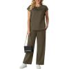 imageGRECERELLE Womens Two Piece Lounge Set Striped Short Sleeve Top with Wide Leg Pants Summer Travel Casual OutfitArmy Green