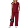 imageGRECERELLE Womens Two Piece Lounge Set Striped Short Sleeve Top with Wide Leg Pants Summer Travel Casual OutfitBurgundy