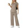 imageGRECERELLE Womens Two Piece Lounge Set Striped Short Sleeve Top with Wide Leg Pants Summer Travel Casual OutfitCoffee Gray
