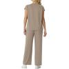 imageGRECERELLE Womens Two Piece Lounge Set Striped Short Sleeve Top with Wide Leg Pants Summer Travel Casual OutfitCoffee Gray