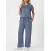 imageGRECERELLE Womens Two Piece Lounge Set Striped Short Sleeve Top with Wide Leg Pants Summer Travel Casual OutfitHaze Blue