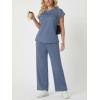 imageGRECERELLE Womens Two Piece Lounge Set Striped Short Sleeve Top with Wide Leg Pants Summer Travel Casual OutfitHaze Blue