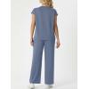 imageGRECERELLE Womens Two Piece Lounge Set Striped Short Sleeve Top with Wide Leg Pants Summer Travel Casual OutfitHaze Blue
