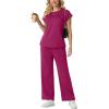 imageGRECERELLE Womens Two Piece Lounge Set Striped Short Sleeve Top with Wide Leg Pants Summer Travel Casual OutfitHot Pink
