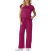 imageGRECERELLE Womens Two Piece Lounge Set Striped Short Sleeve Top with Wide Leg Pants Summer Travel Casual OutfitHot Pink