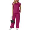 imageGRECERELLE Womens Two Piece Lounge Set Striped Short Sleeve Top with Wide Leg Pants Summer Travel Casual OutfitHot Pink