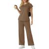imageGRECERELLE Womens Two Piece Lounge Set Striped Short Sleeve Top with Wide Leg Pants Summer Travel Casual OutfitLight Coffee