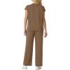 imageGRECERELLE Womens Two Piece Lounge Set Striped Short Sleeve Top with Wide Leg Pants Summer Travel Casual OutfitLight Coffee