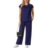 imageGRECERELLE Womens Two Piece Lounge Set Striped Short Sleeve Top with Wide Leg Pants Summer Travel Casual OutfitNavy Blue