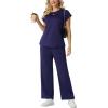 imageGRECERELLE Womens Two Piece Lounge Set Striped Short Sleeve Top with Wide Leg Pants Summer Travel Casual OutfitNavy Blue