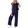 imageGRECERELLE Womens Two Piece Lounge Set Striped Short Sleeve Top with Wide Leg Pants Summer Travel Casual OutfitNavy Blue