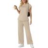 imageGRECERELLE Womens Two Piece Lounge Set Striped Short Sleeve Top with Wide Leg Pants Summer Travel Casual OutfitOatmeal