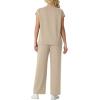 imageGRECERELLE Womens Two Piece Lounge Set Striped Short Sleeve Top with Wide Leg Pants Summer Travel Casual OutfitOatmeal