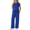 imageGRECERELLE Womens Two Piece Lounge Set Striped Short Sleeve Top with Wide Leg Pants Summer Travel Casual OutfitRoyal Blue