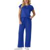 imageGRECERELLE Womens Two Piece Lounge Set Striped Short Sleeve Top with Wide Leg Pants Summer Travel Casual OutfitRoyal Blue