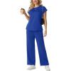 imageGRECERELLE Womens Two Piece Lounge Set Striped Short Sleeve Top with Wide Leg Pants Summer Travel Casual OutfitRoyal Blue