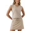 imageGRECERELLE 2026 Women Summer Casual 2 Piece Outfits Skort Sets Sleeveless VNeck Top amp Tennis Skirt with Pockets for AthleticOatmeal