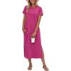imageGRECERELLE Midi Dresses for Women  WrinkleFree Crewneck Split Long Dress for Work Travel Casual Versatile with PocketHot Pink
