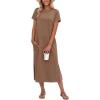 imageGRECERELLE Midi Dresses for Women  WrinkleFree Crewneck Split Long Dress for Work Travel Casual Versatile with PocketLight Coffee