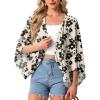 imageGRECERELLE Womens Summer Lightweight Cardigan Open Front Casual Loose Cropped Kimono Oversized Cover UpsKhaki Black Flower