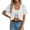 imageGRECERELLE Womens Summer Lightweight Cropped Cardigan Shrug Short Sleeve Open Front Casual Bolero Cover UpsWhite