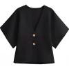 imageGRECERELLE Womens Summer Lightweight Short Sleeve Cardigans Open Front V Neck Casual Knit Button Down SweaterBlack