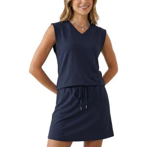 imageGRECERELLE 2026 Women Summer Casual 2 Piece Outfits Skort Sets Sleeveless VNeck Top amp Tennis Skirt with Pockets for AthleticNavy Blue