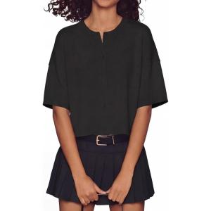 imageGRECERELLE Short Sleeve Cardigan for Women Lightweight Button Down Casual Cropped Knit Sweater TopsBlack