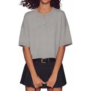imageGRECERELLE Short Sleeve Cardigan for Women Lightweight Button Down Casual Cropped Knit Sweater TopsLight Gray