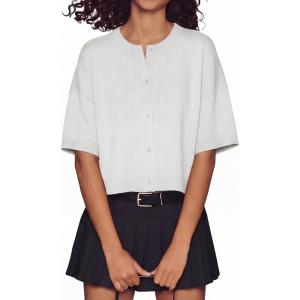 imageGRECERELLE Short Sleeve Cardigan for Women Lightweight Button Down Casual Cropped Knit Sweater TopsWhite