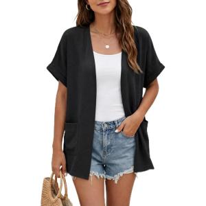 imageGRECERELLE Short Sleeve Cardigan for Women Lightweight Summer with Pockets Open Front Casual Beach Cover Ups 2026Ablack