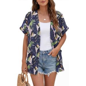 imageGRECERELLE Short Sleeve Cardigan for Women Lightweight Summer with Pockets Open Front Casual Beach Cover Ups 2026Colorful Banana Leaf