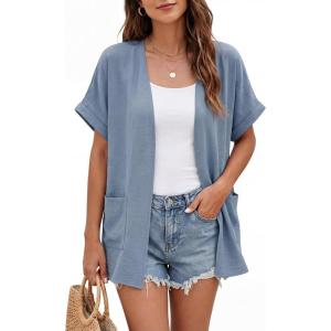 imageGRECERELLE Short Sleeve Cardigan for Women Lightweight Summer with Pockets Open Front Casual Beach Cover Ups 2026Haze Blue