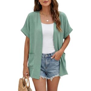 imageGRECERELLE Short Sleeve Cardigan for Women Lightweight Summer with Pockets Open Front Casual Beach Cover Ups 2026Mint Green